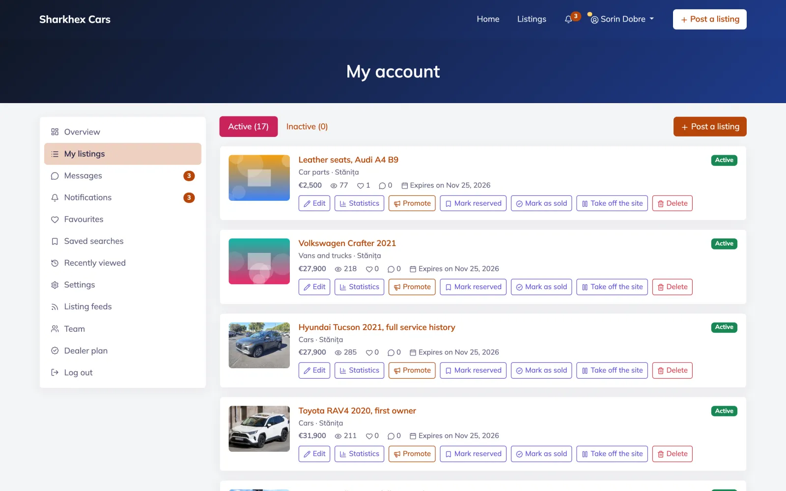 Seller dashboard