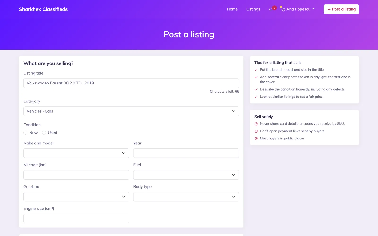 Posting a listing