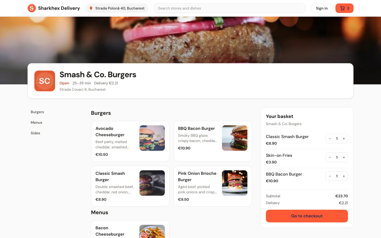 Menu and basket