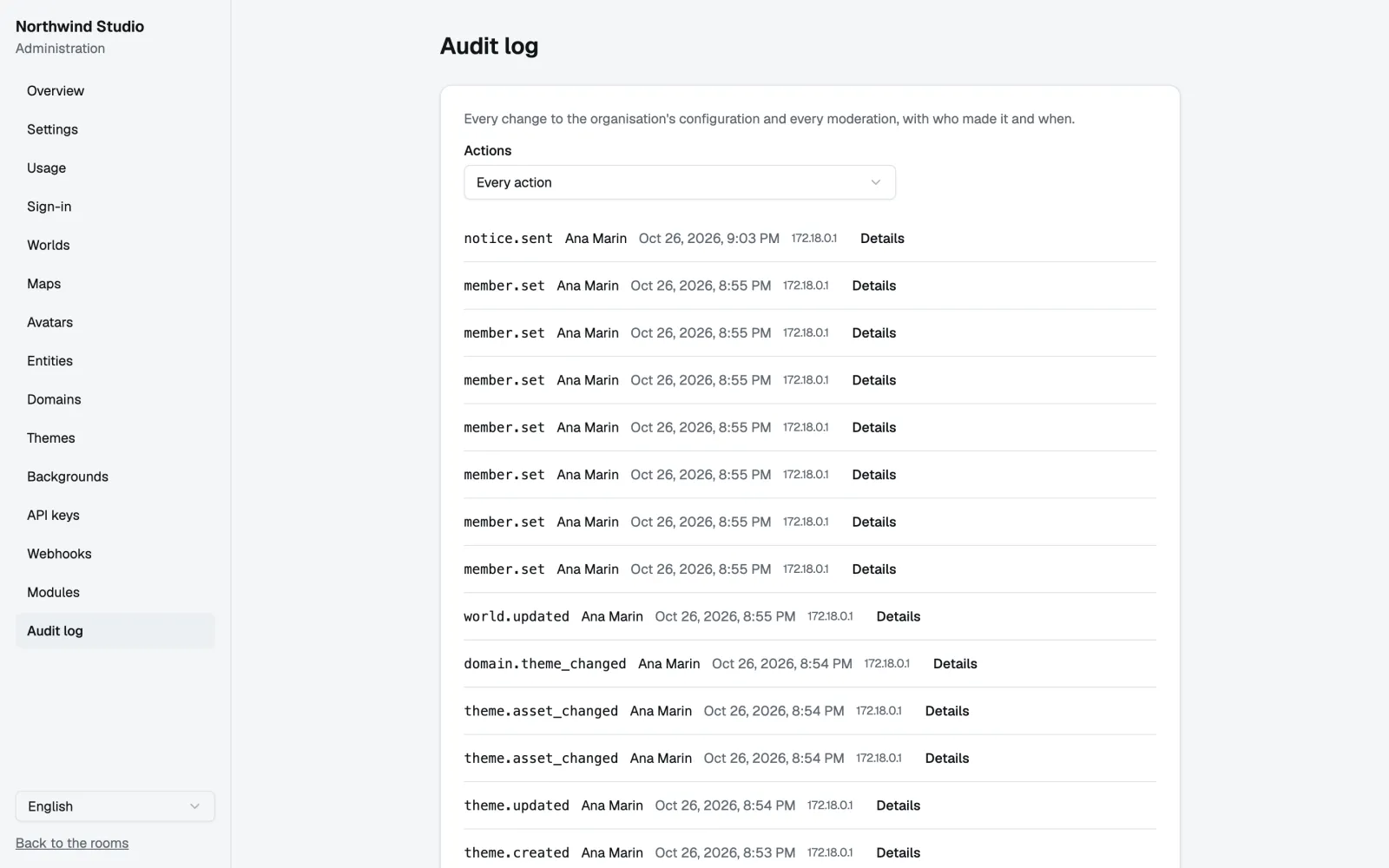 Audit log